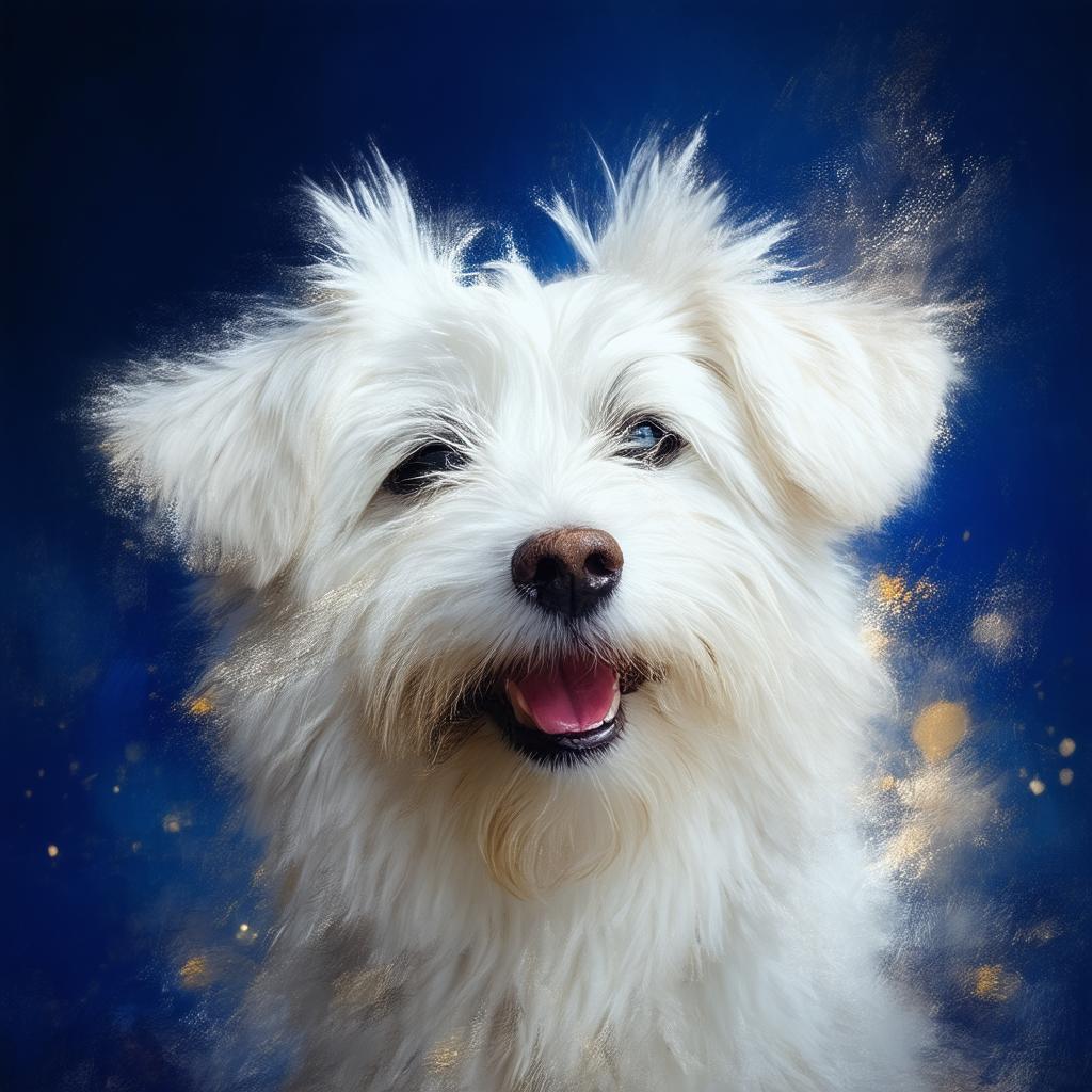 Joyful White Dog in Impressionist Blur