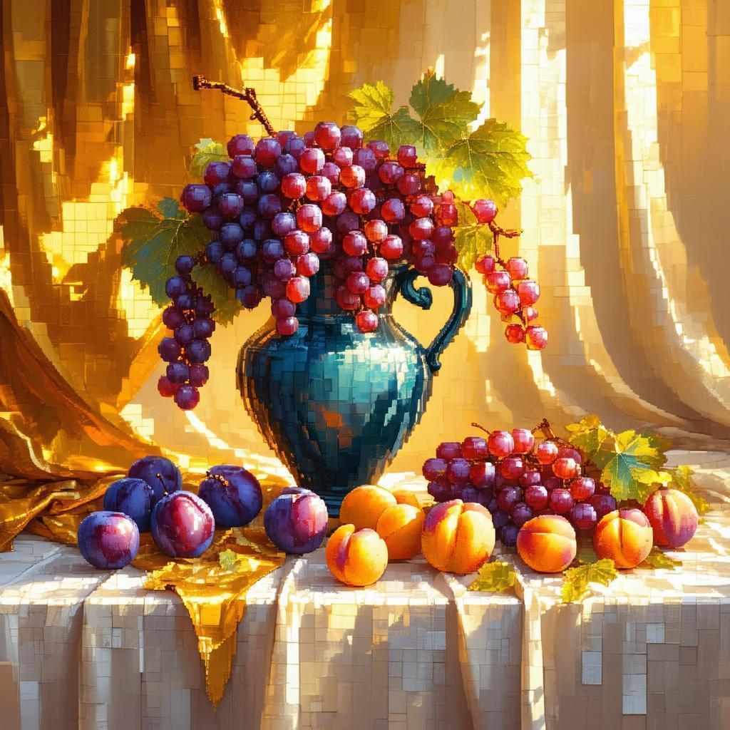 Pixel Fruit Vase on Golden Silk Cloth