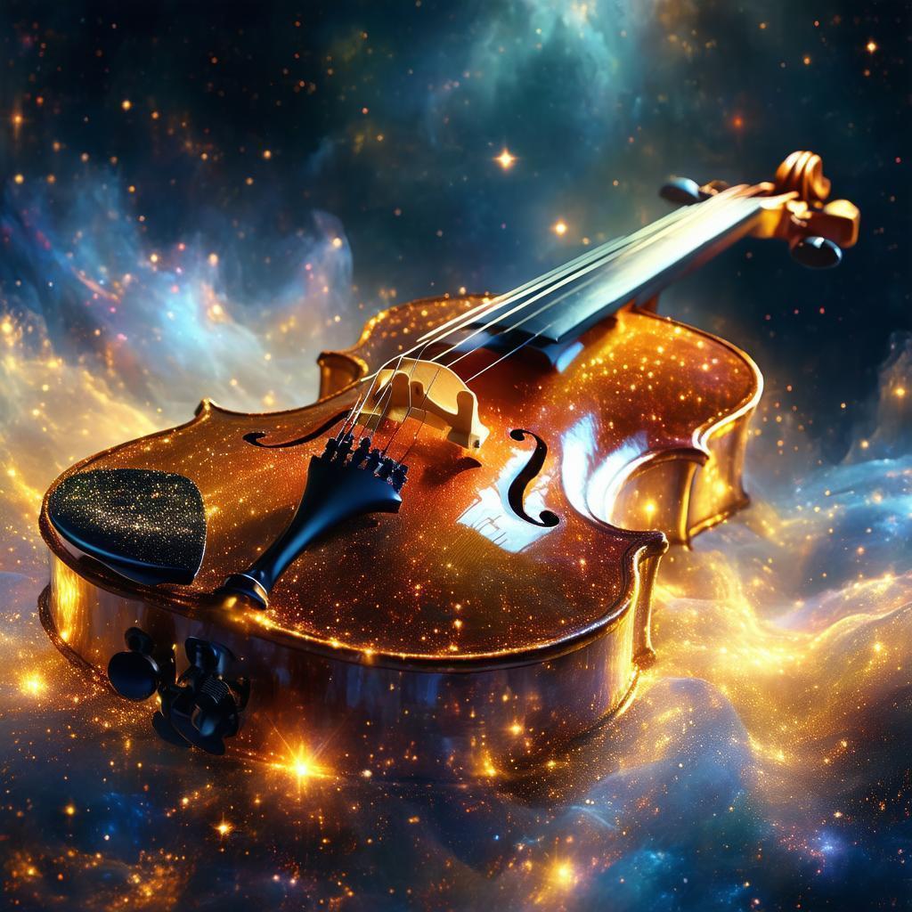 Violin Adrift in Golden Cosmic Dust