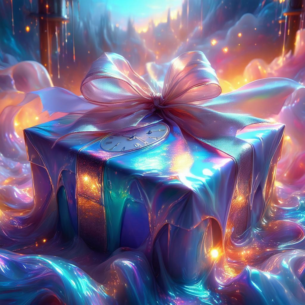 Surreal Present Wrapped in Melting Ribbons