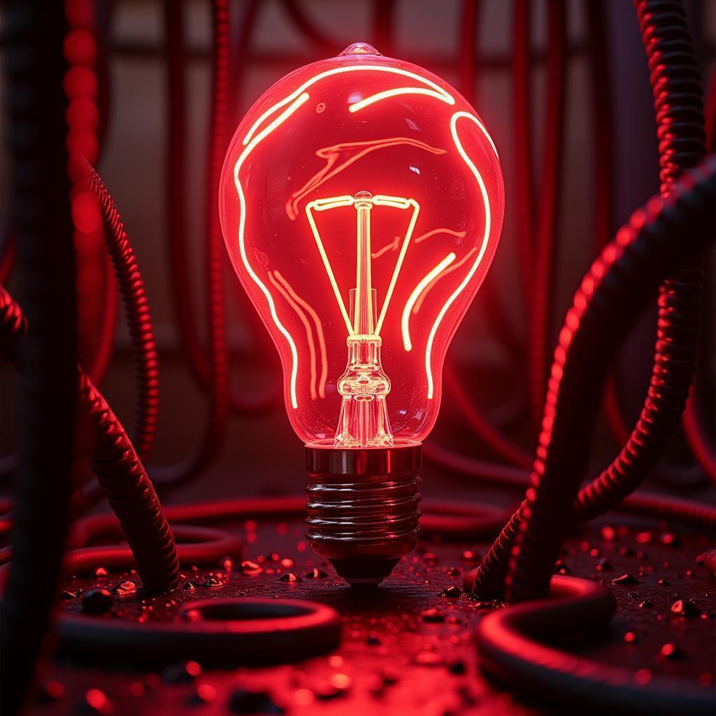 Neon Red Liquid Bulb Amid Cyber Cables