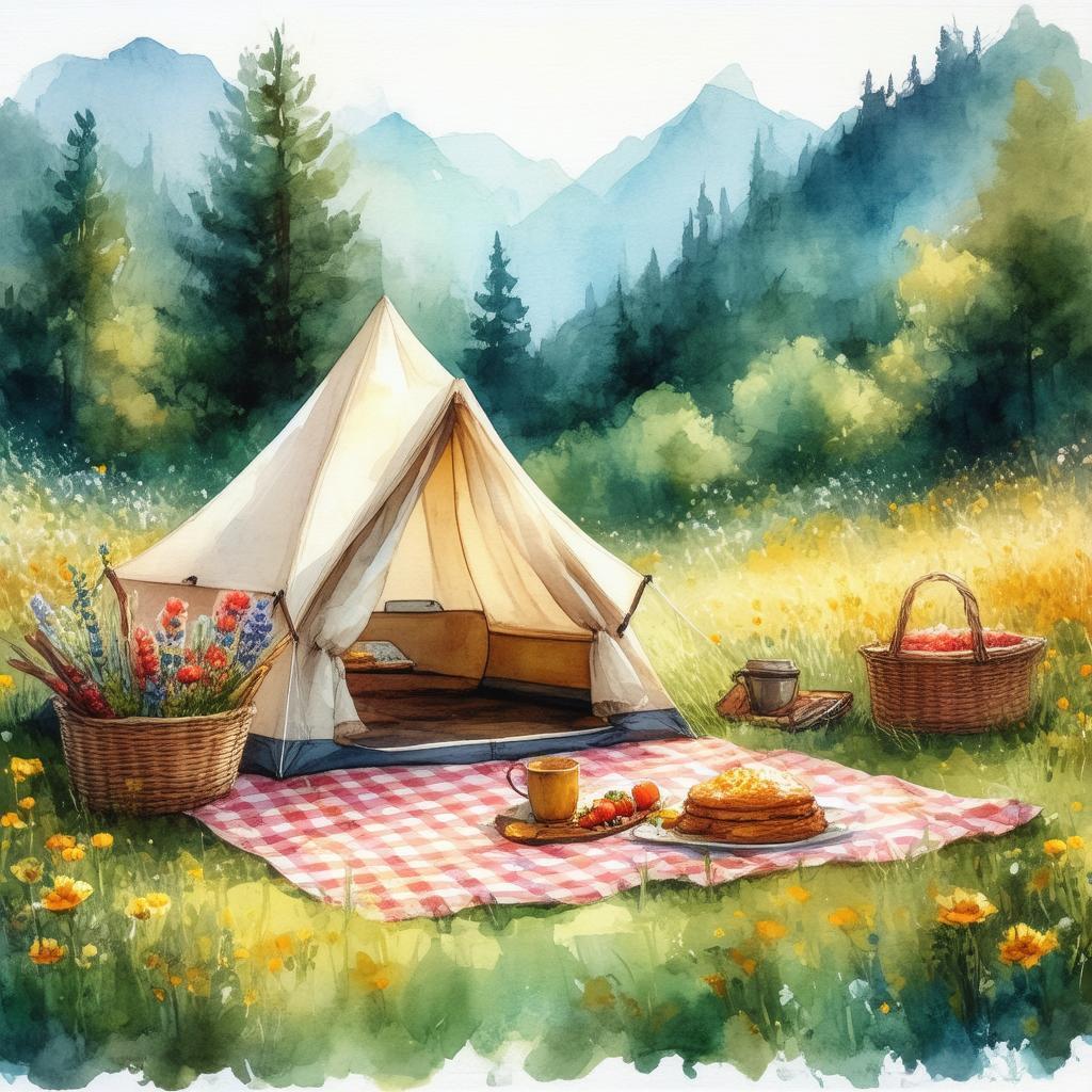 Whimsical Meadow Picnic in Storybook Watercolor