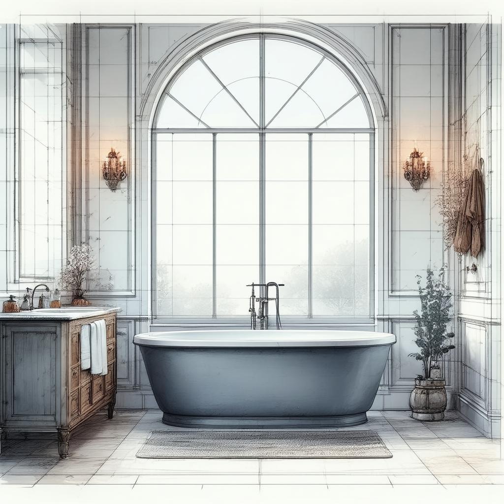 Precise Scientific Diagram of a Serene Bathroom