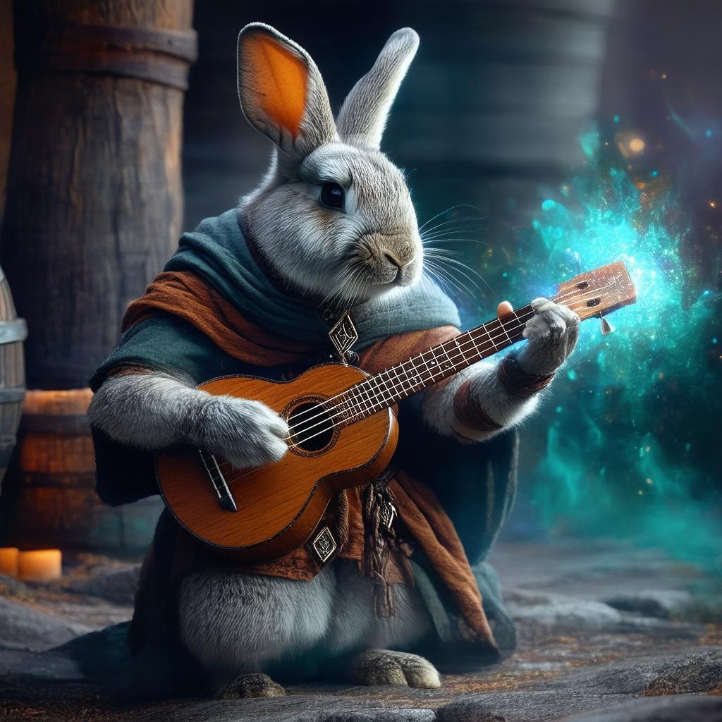 Rabbitman Bard Strumming Spells on Guitalele