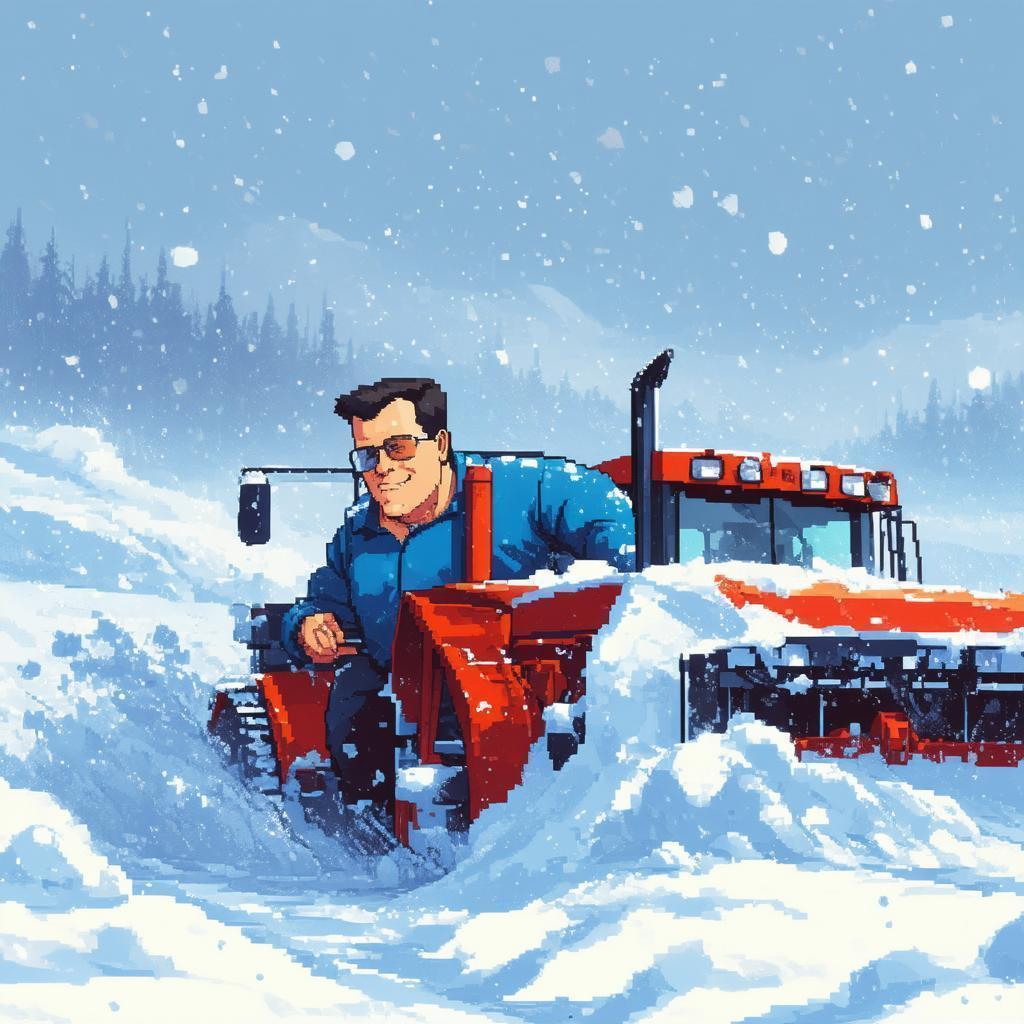 Hank Hill Ploughs Snow in Pixel Art