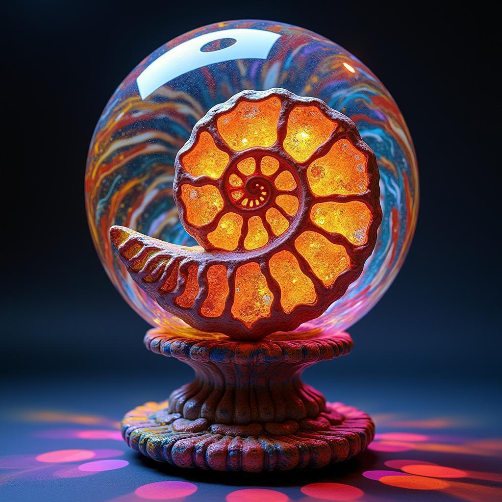 Claymation Ammonite Fossil in Swirling Glass