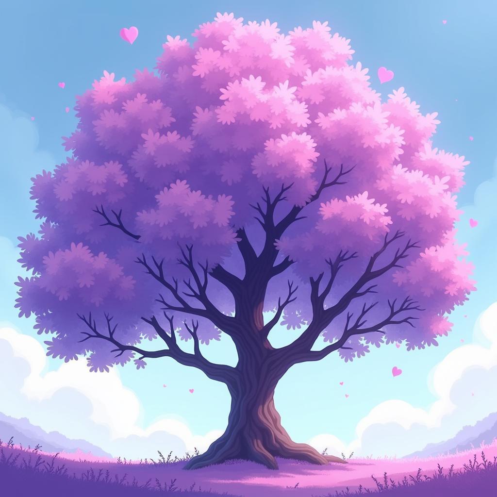 Tree Blooming With Purple Balloon Leaves