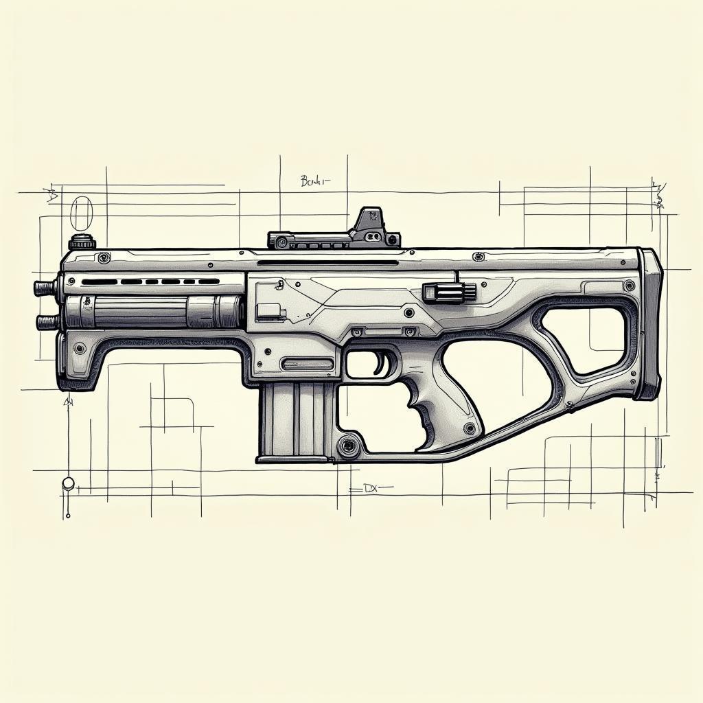 Manga Blueprint of a Futuristic Laser Gun