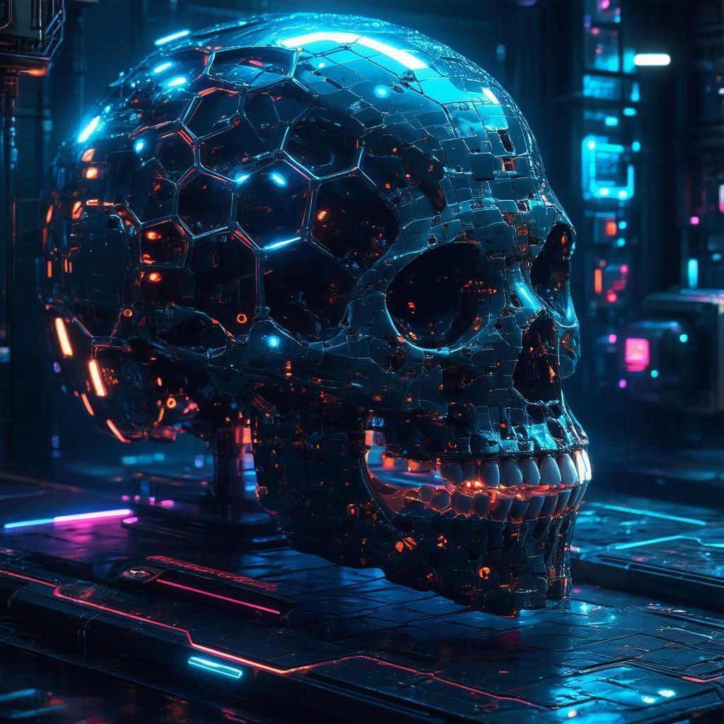 Digital Skull Honeycomb in Neon Shadow