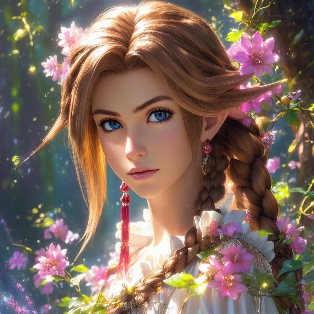 Aerith Amid Ethereal Flora and Light