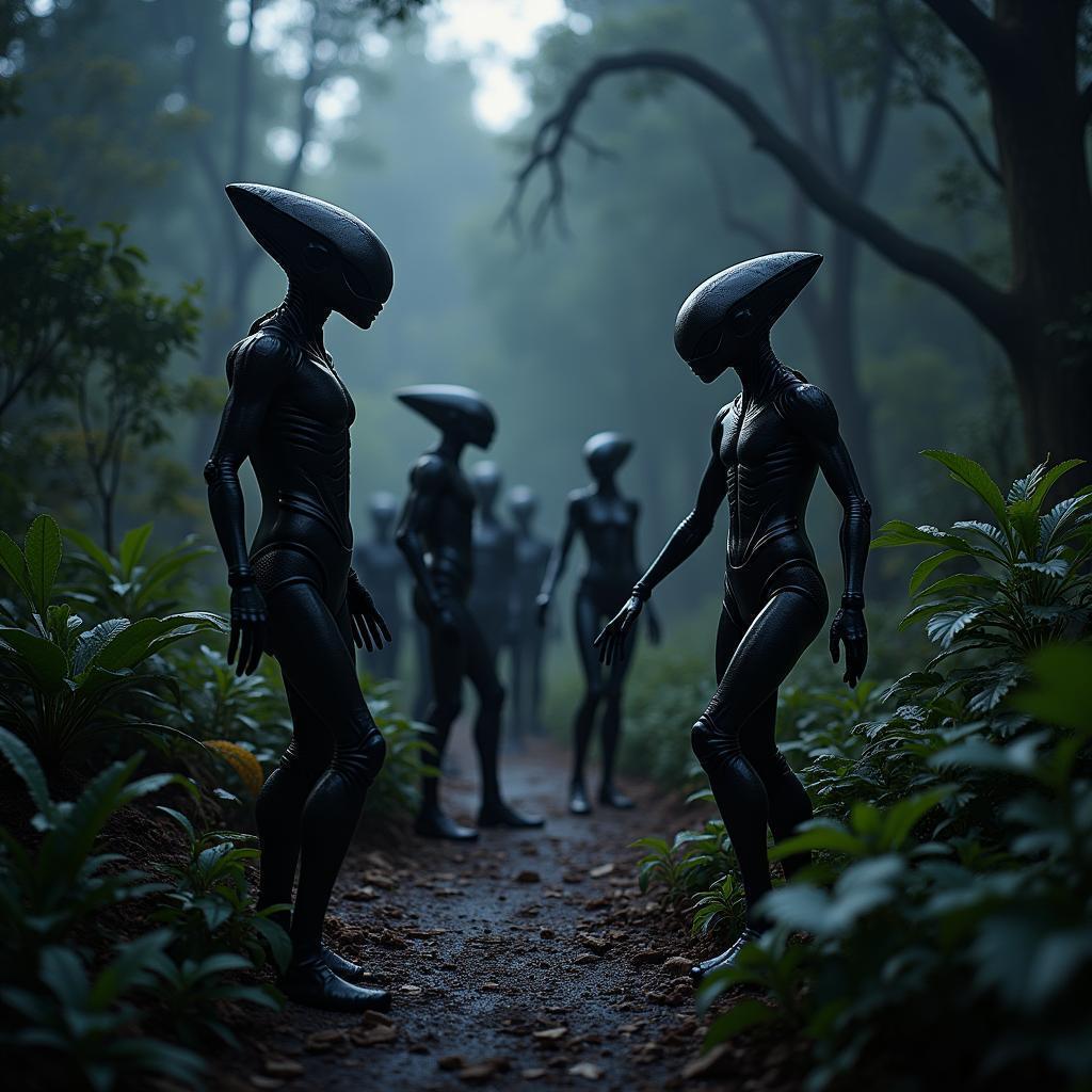 Alien Visitors in a Serene Garden