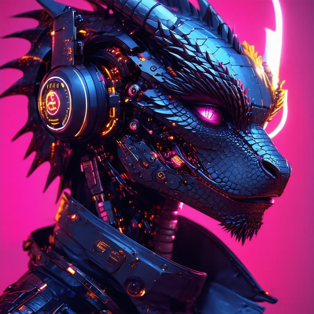 Neonpunk Draconian in Cybernetic Elegance