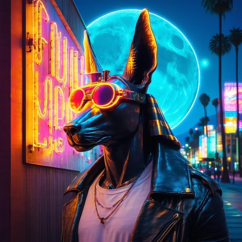 Anubis in Aviators Under Neon Los Angeles