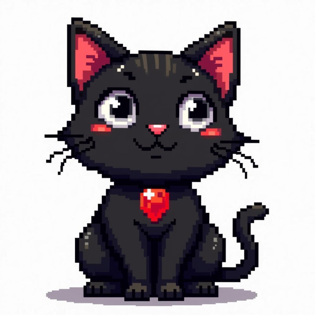 Elegant 8 Bit Cat With Ruby Jewels