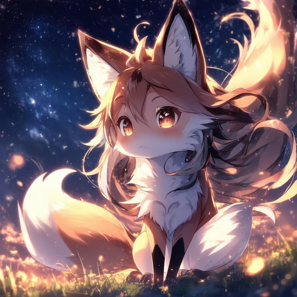 Anime Fox Beneath a Swirling Starlit Sky