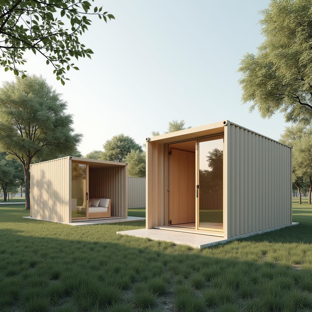 Minimalist Modular Containers in a Green Park
