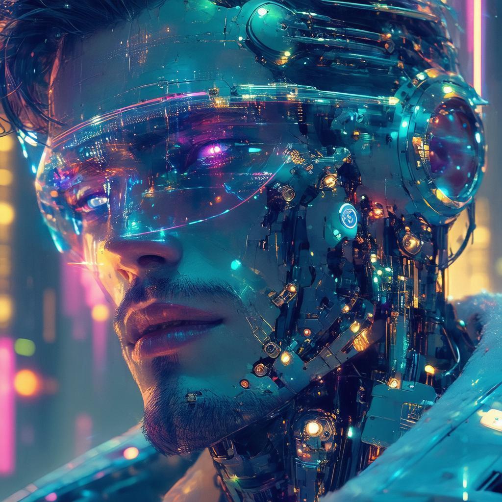 Retro Futuristic Cyborg in Iridescent Key Art