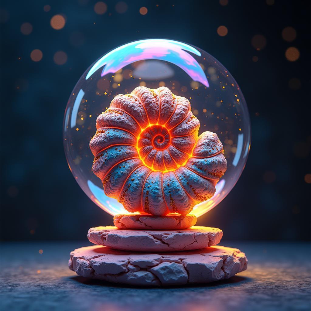 Vivid Clay Ammonite Under Animated Spotlights
