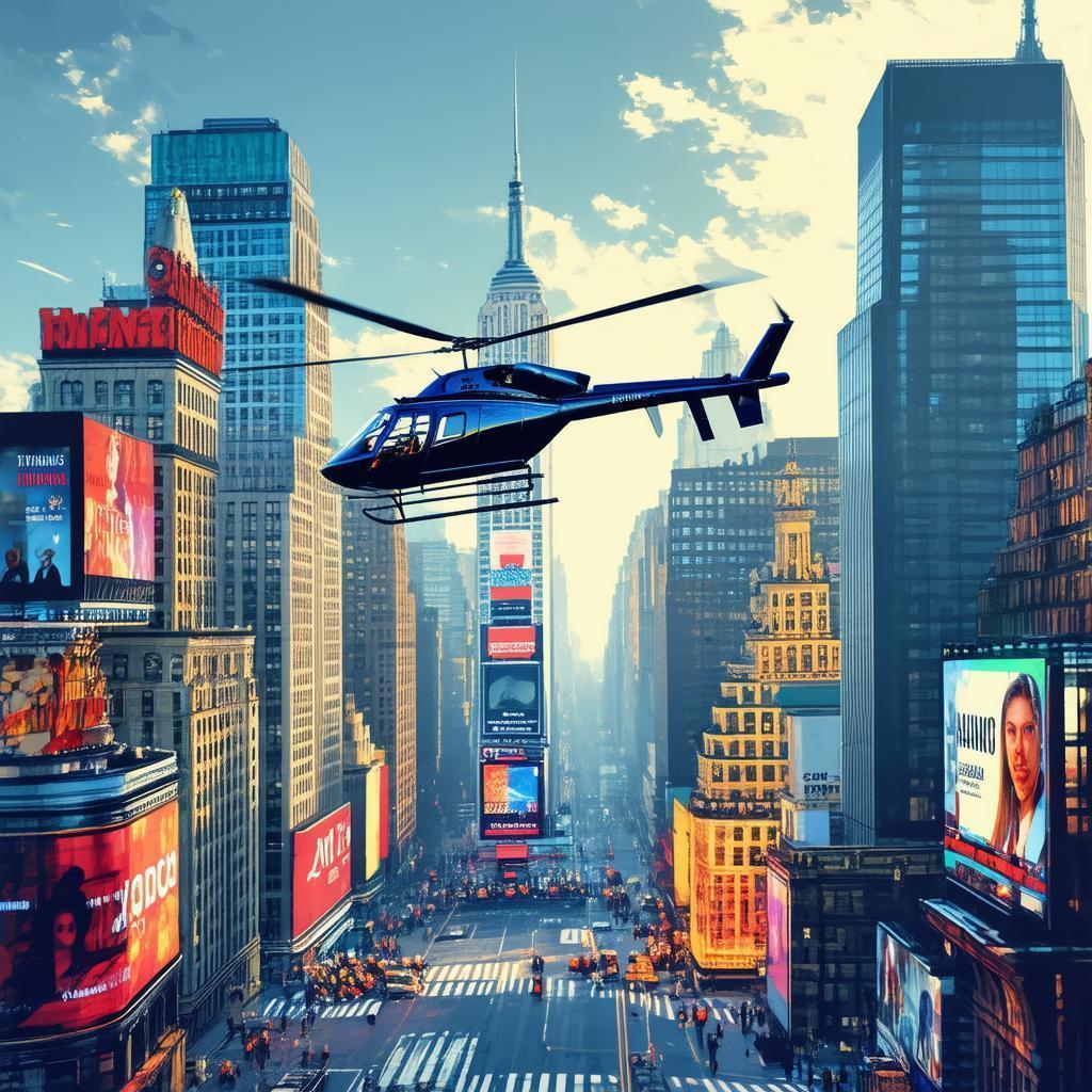 Vector Helicopter Hovering Over Times Square