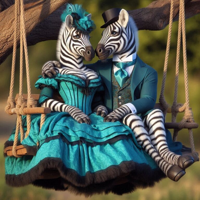 Anthropomorphic Zebra Pair in Victorian Costumes