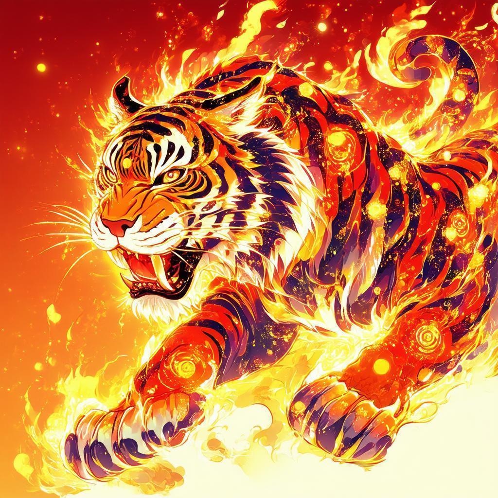 Celestial Tiger Blazing Through Manga Flames