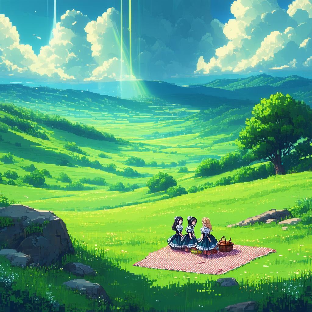 Grimdark Pixel Maids Under Breaking Sunrays