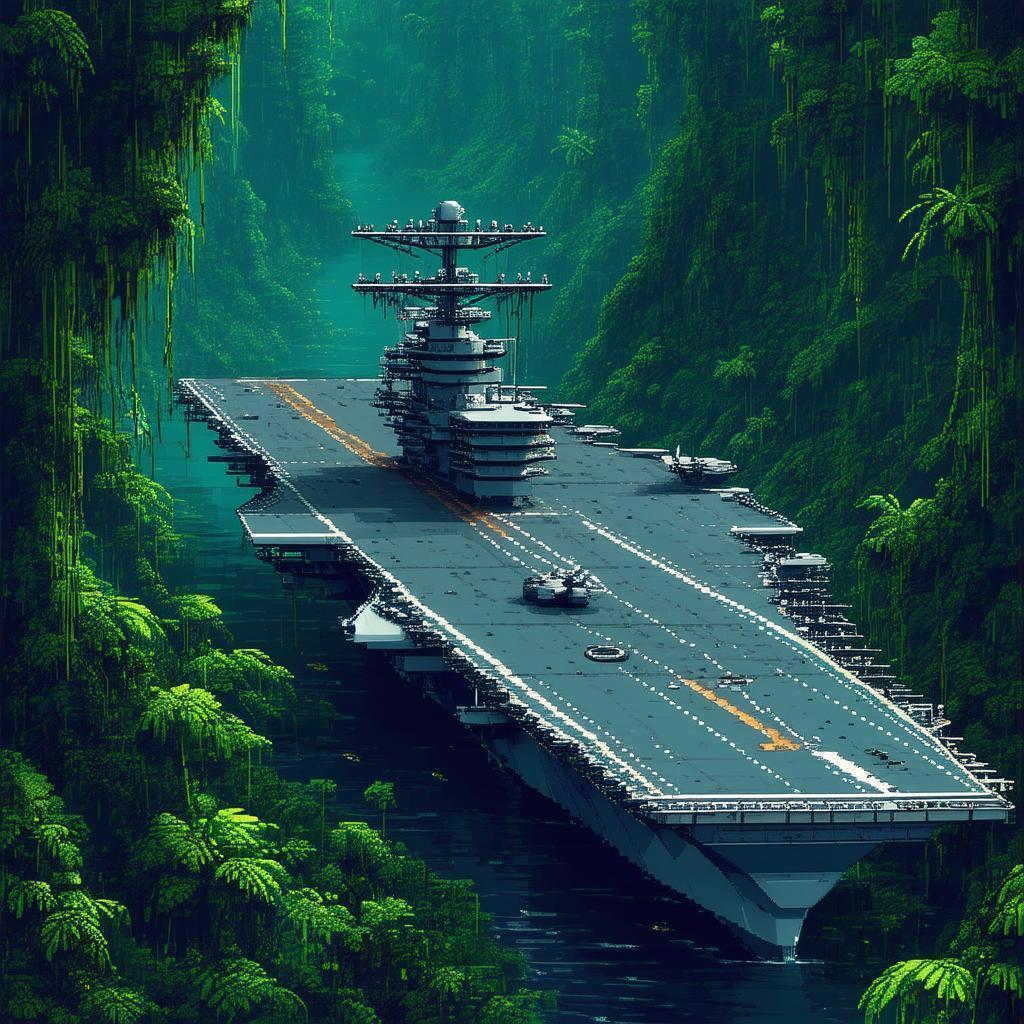 USS Nimitz Stranded in Pixel Jungle