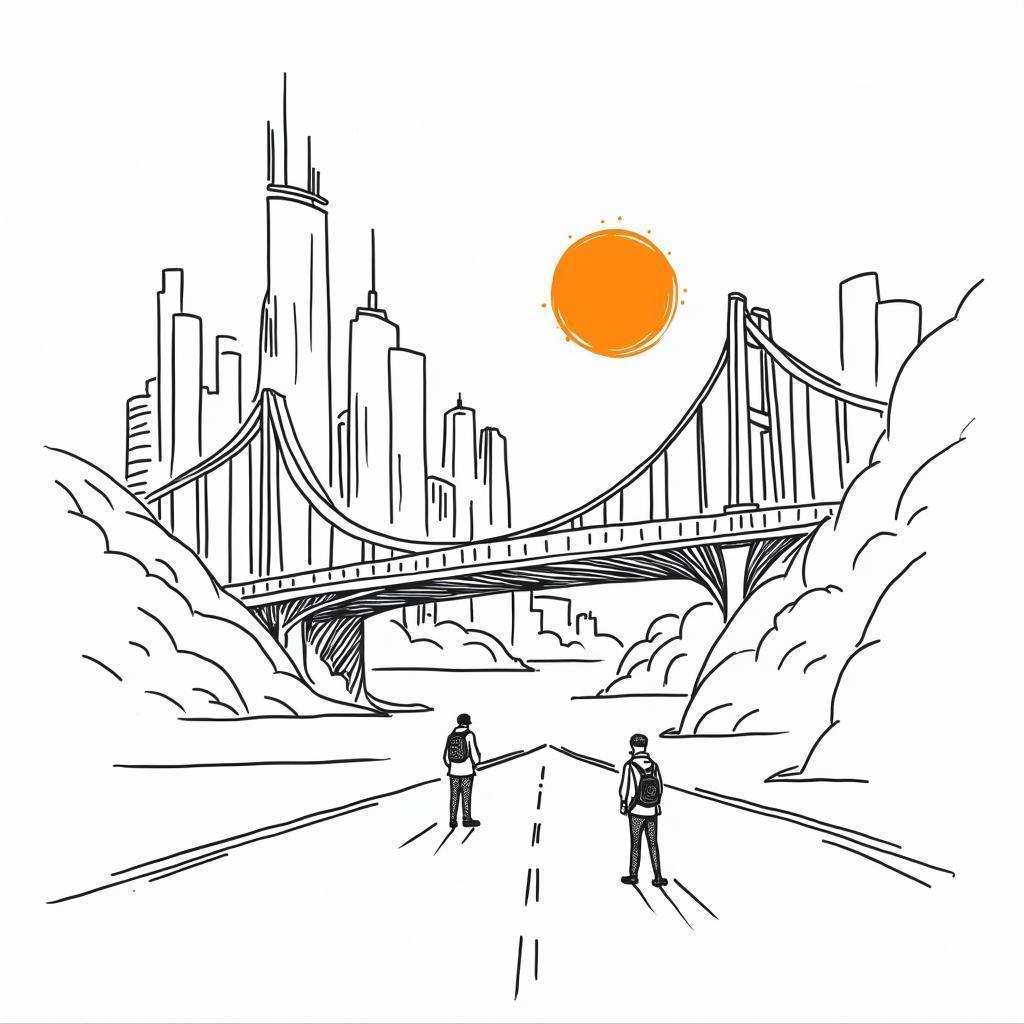 Whiteboard Futuristic Skyline With Orange Moon