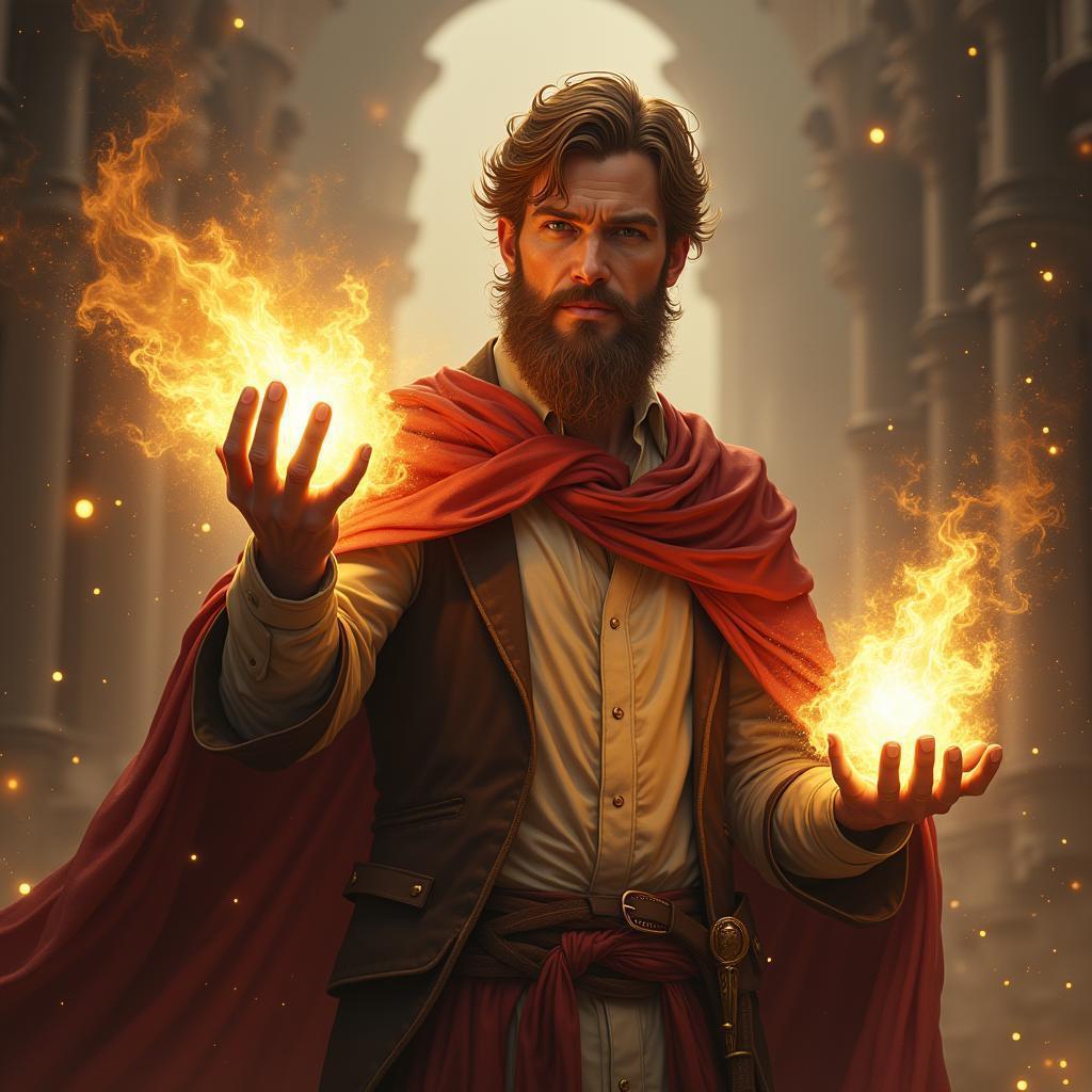 Bearded Magician Casting Golden Hour Spells