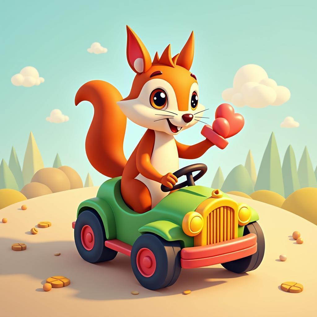 Playful Vector Squirrel Driving Toy Car