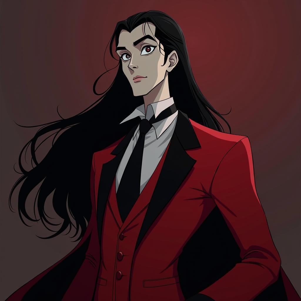 Pale Vampire In Red And Black Suit