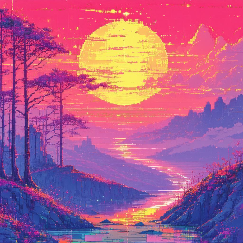 Pixelated Dawn Breaking Through Mental Darkness