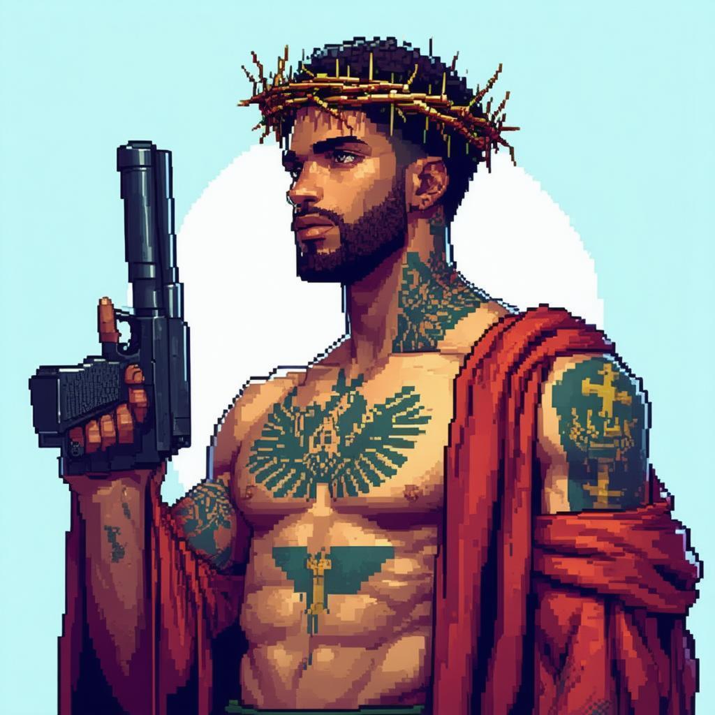 Pixel Priest With Shotgun And Thorn Crown