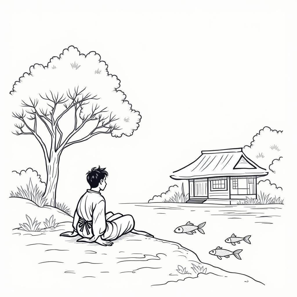 Whiteboard Yukata Man Beside Koi Pond