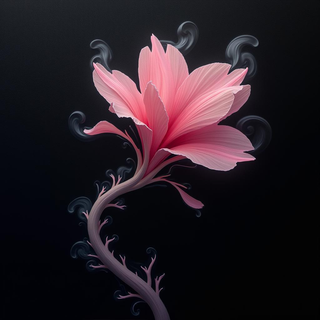 Surreal Pink Petal Floating In Darkness