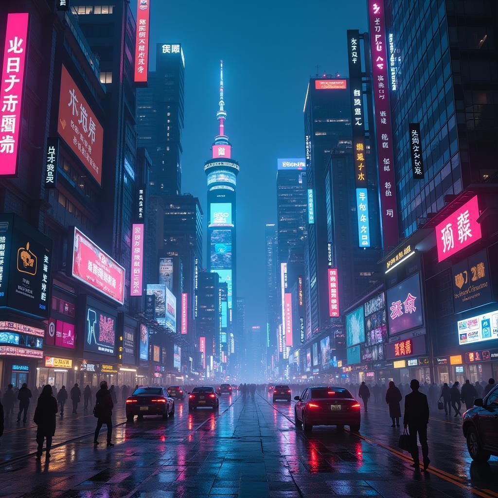 Ethereal Neon Cityscape With Cyber Signs