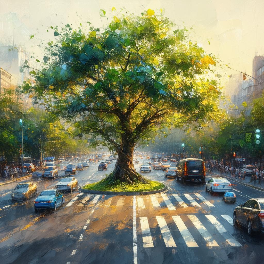 Majestic Tree Rising From City Intersection