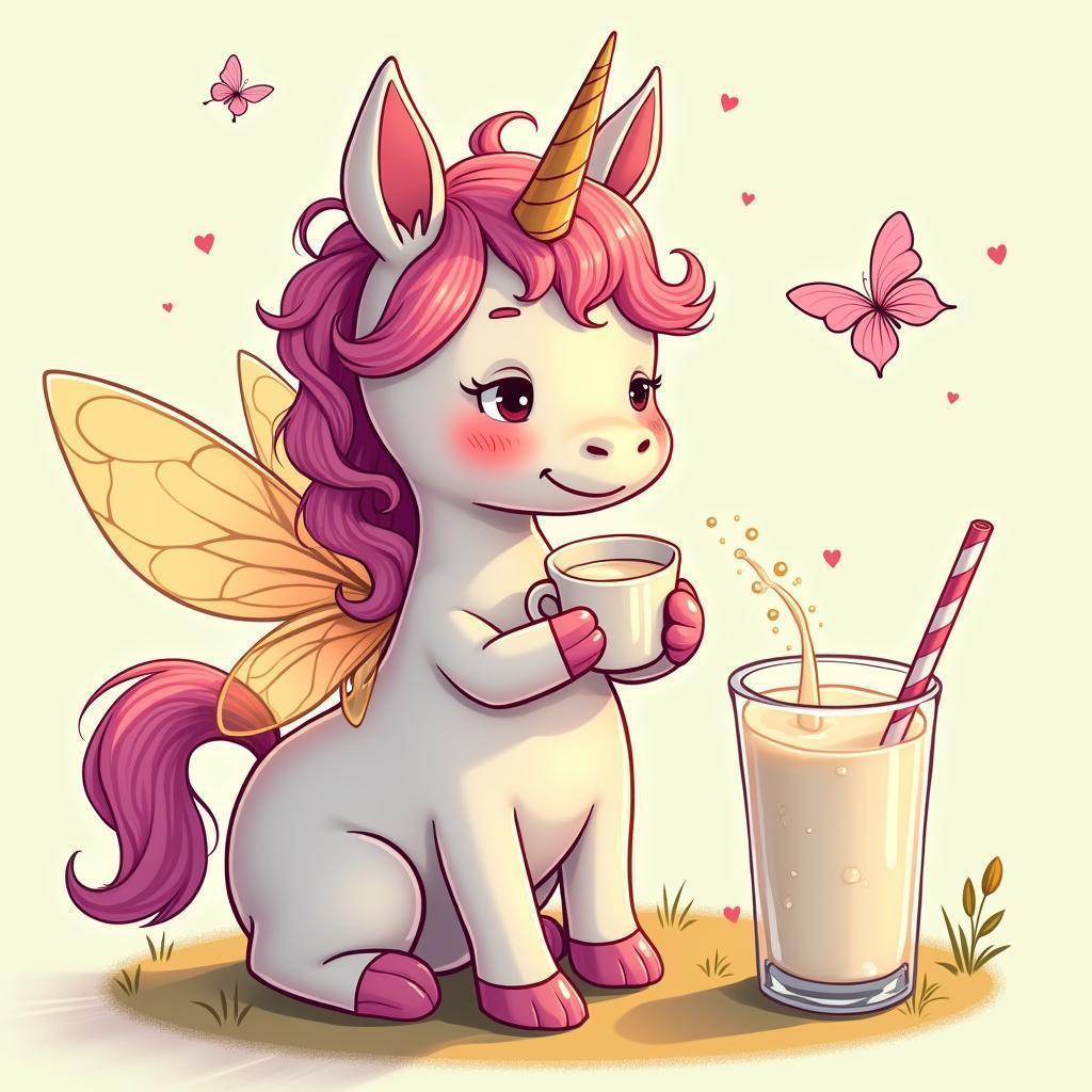 Fairy Sipping Unicorn Milk Whiteboard Doodle