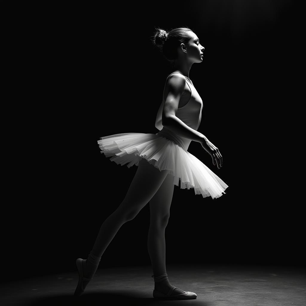 Monochrome Ballerina Poised In Dramatic Profile
