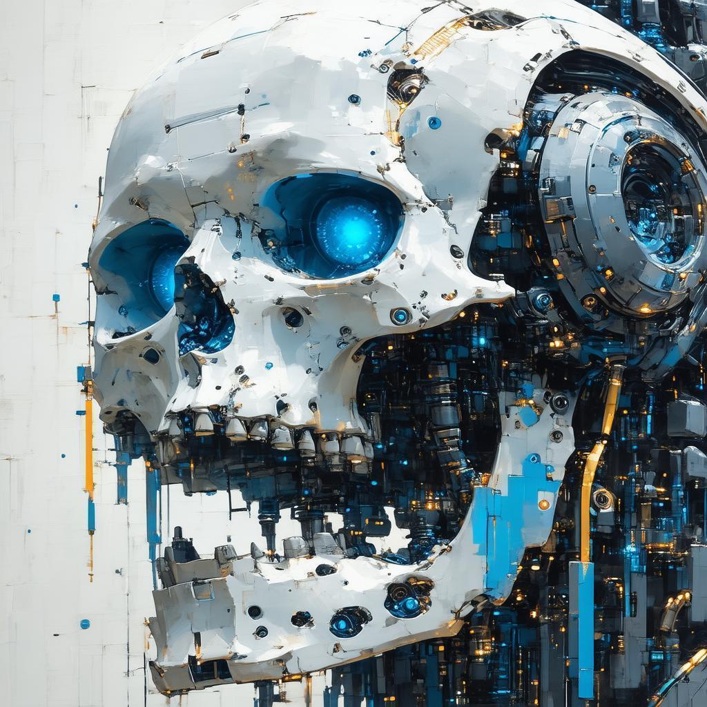 Robotic Skeleton Head With Blue Human Eyes