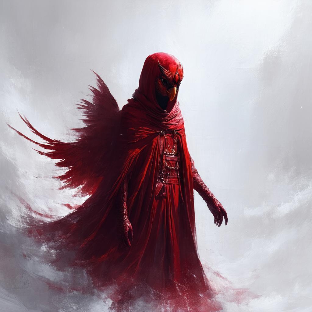 Red Cloaked Figure In Bird Mask