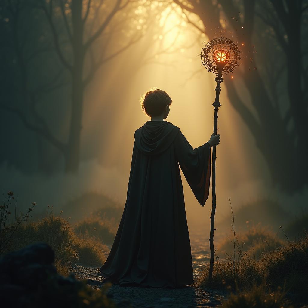 Noble Wizard Boy With Glowing Staff