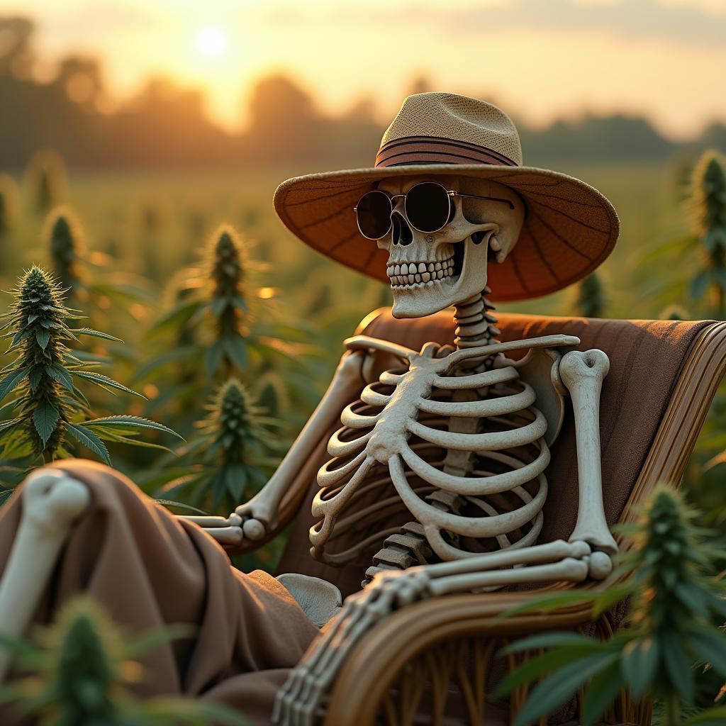 Skeleton Lounging In Digital Cannabis Field