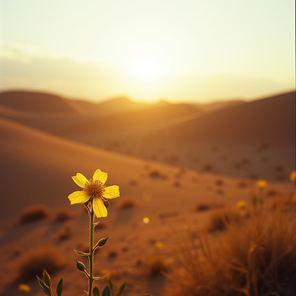 Blooming Flower In Backlit Desert Dunes