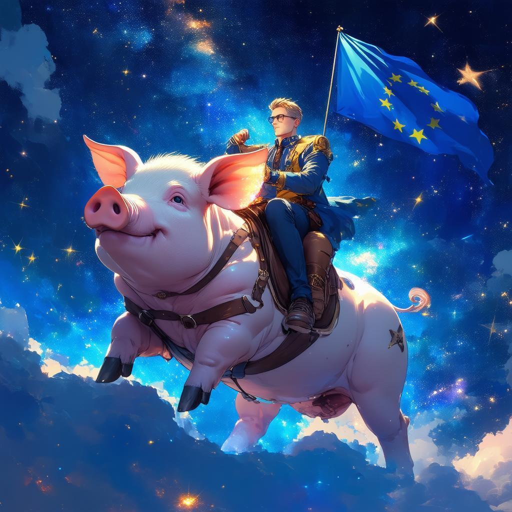 Man Riding Pig Through Starry Cosmos