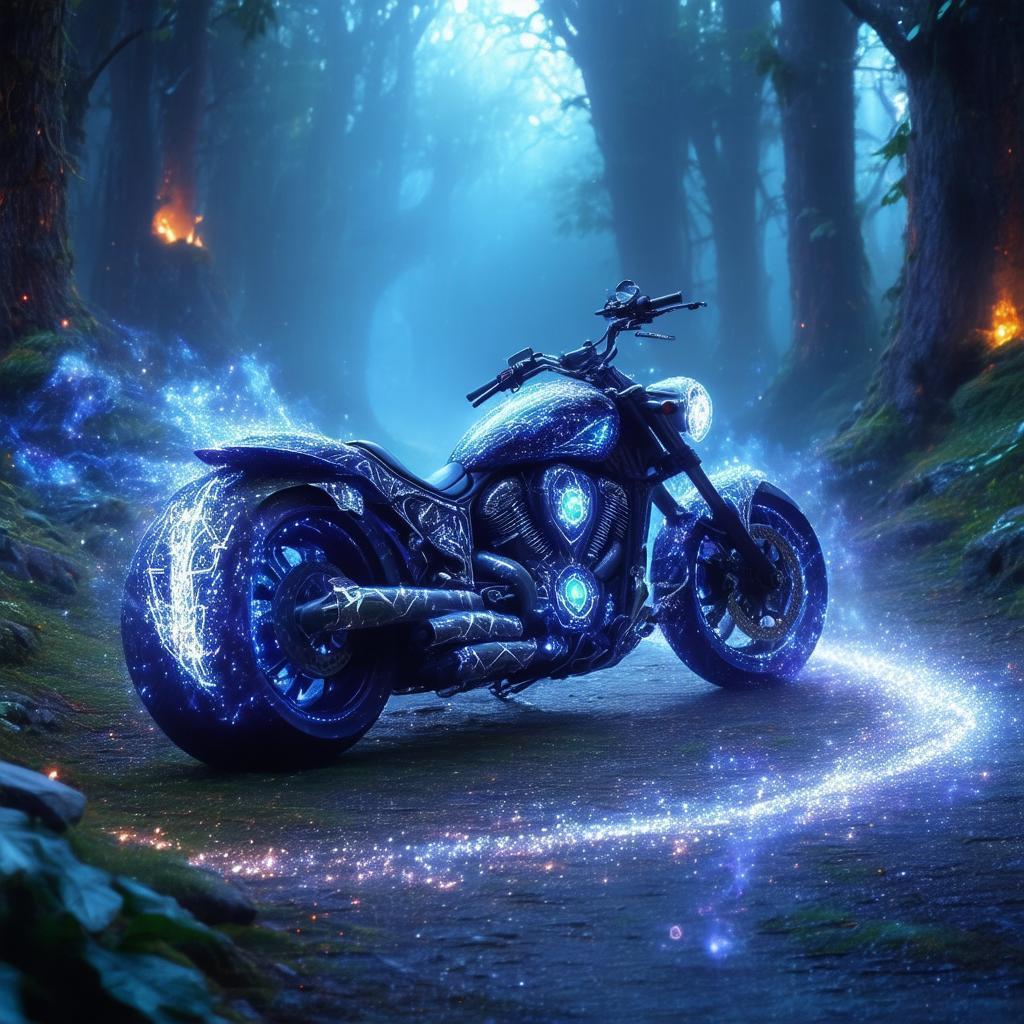 Mystical Motorcycle Trailing Stardust And Flame