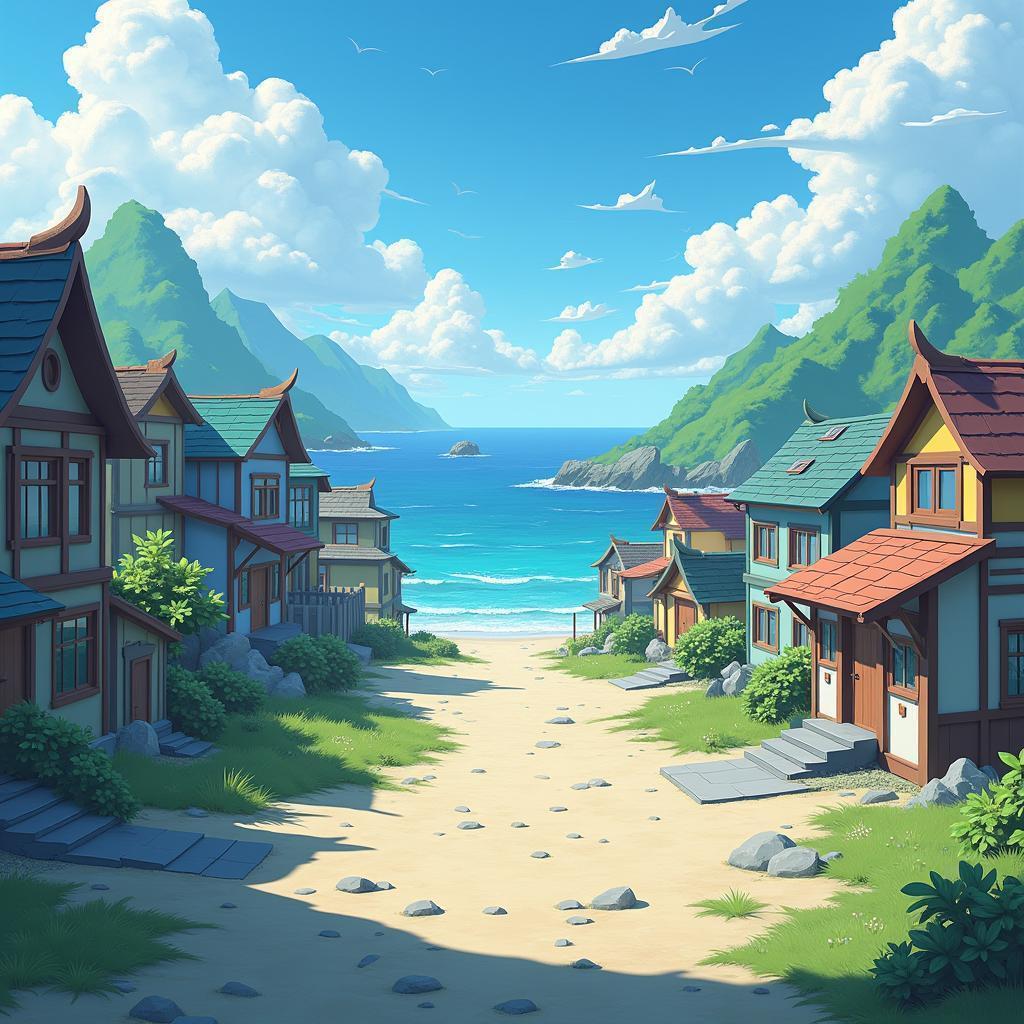 Empty Pokemon Seaside Village In Cinemascope
