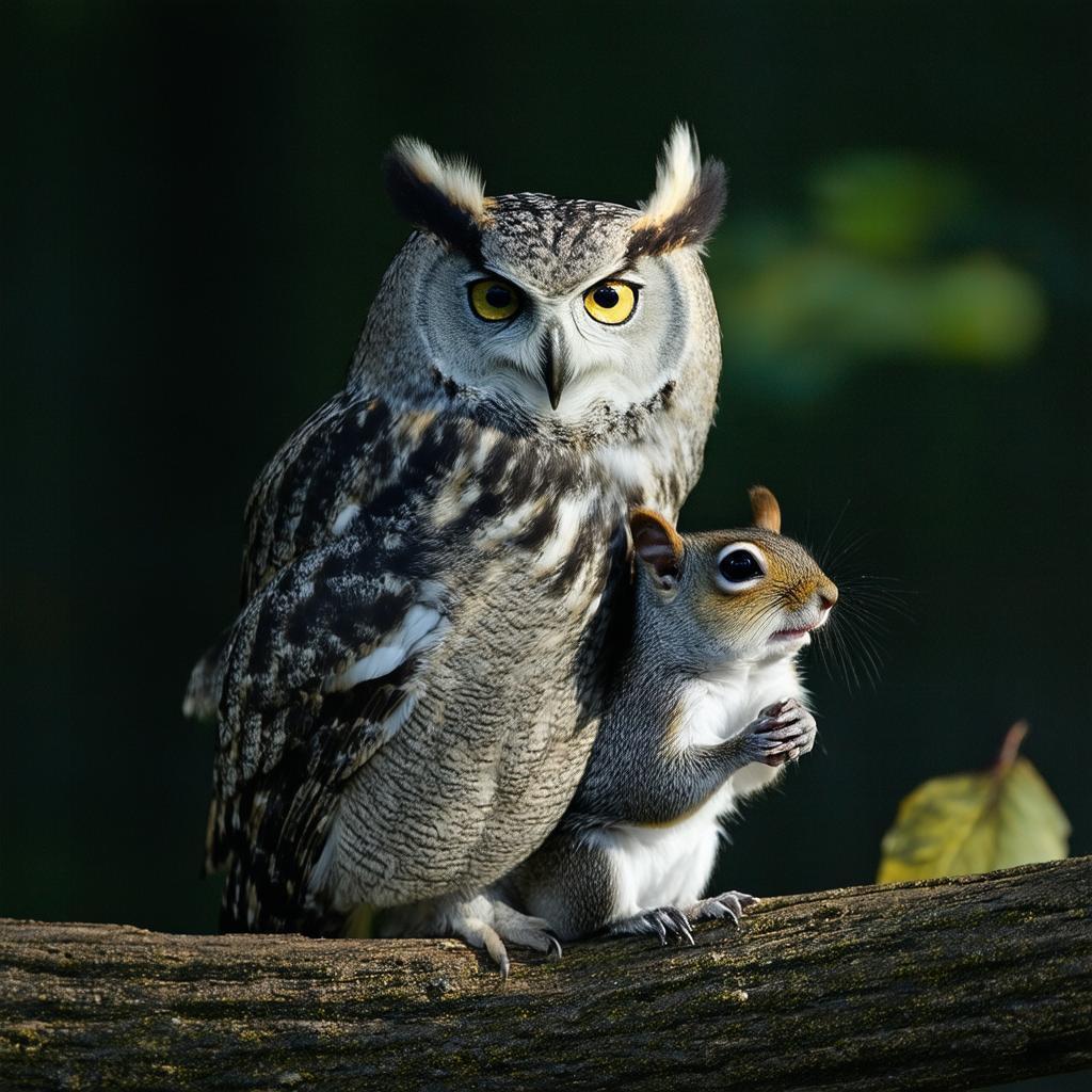 Owl Seizing Squirrel In Cinematic Shadows