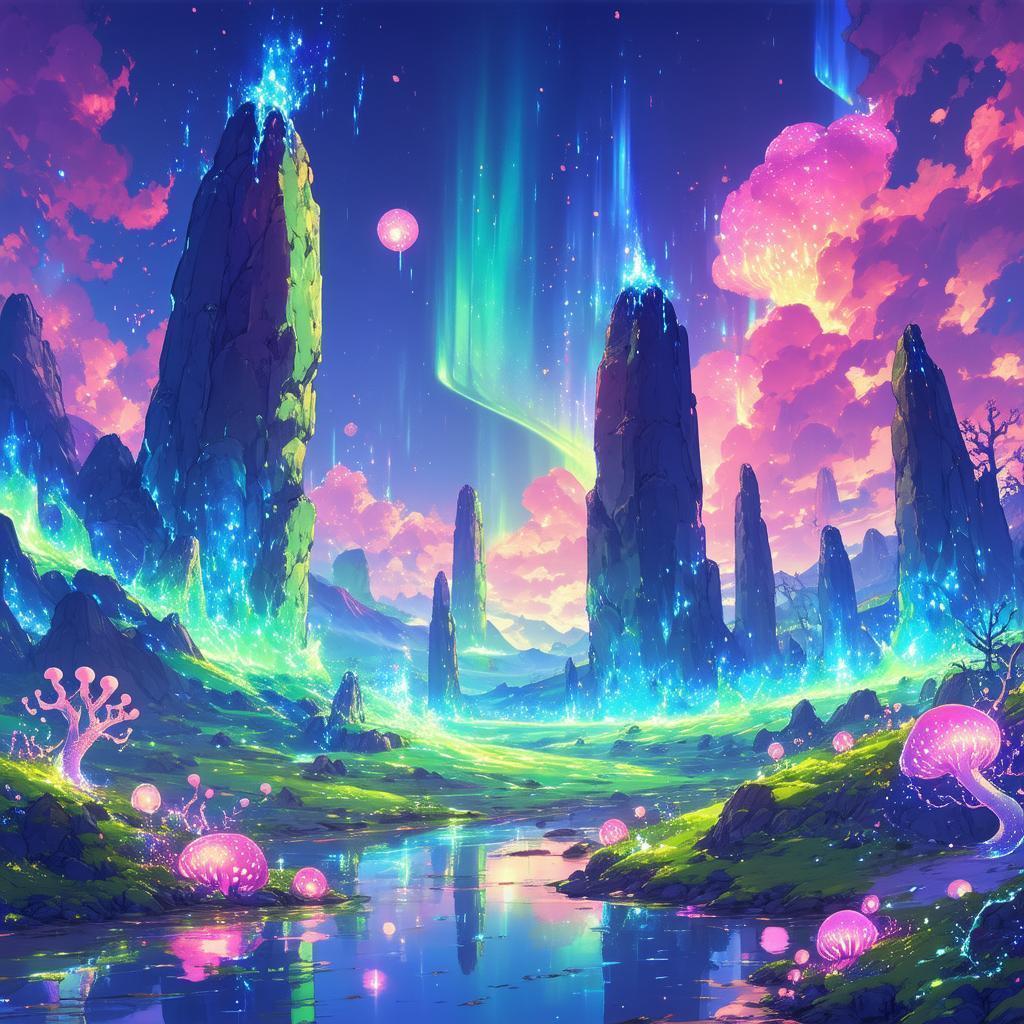 Eldritch Aurora Over Misty Monolith Realm