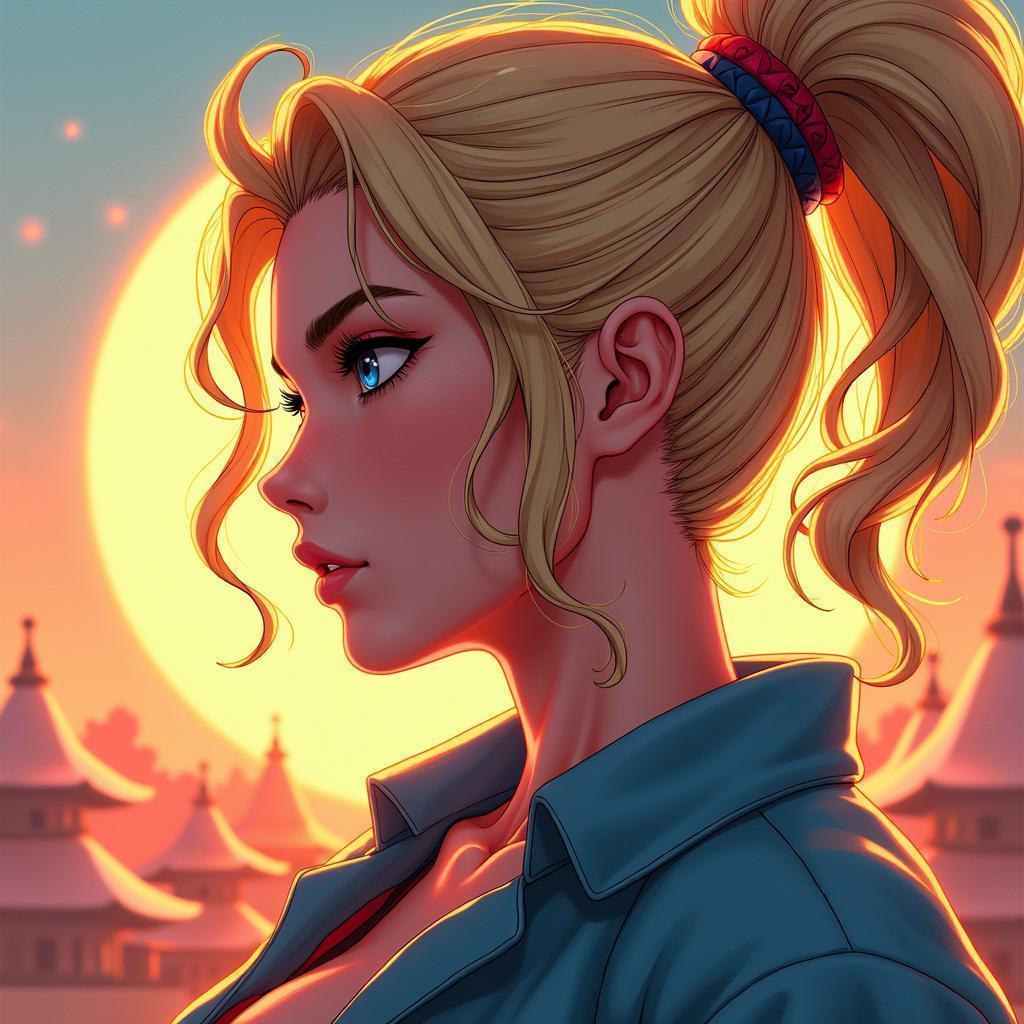 Vibrant Anime Portrait Of Street Fighter Vega